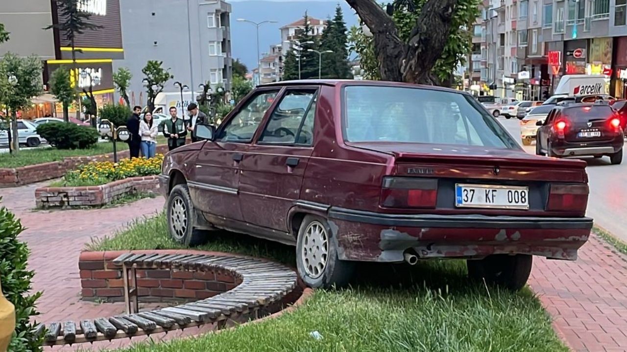 Park halindeyken haraket eden otomobil ağaraca çarparak durabildi 