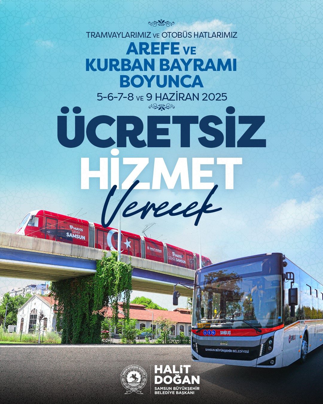 Samsun’da bayramda toplu ulaşım ücretsiz 
