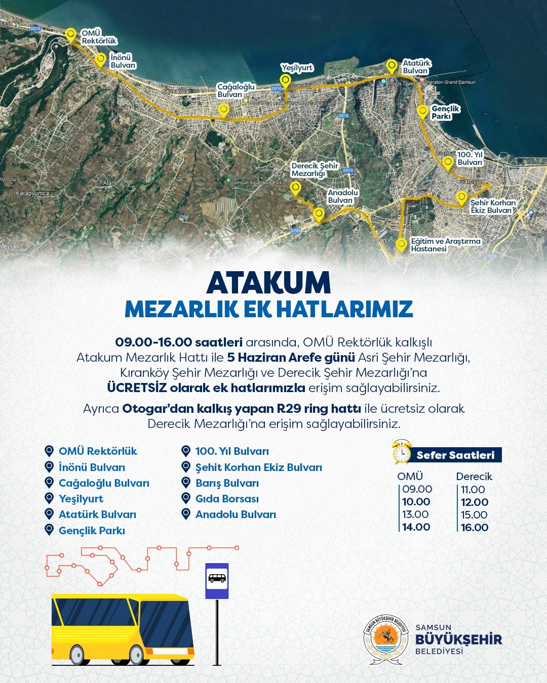 Samsun’da bayramda toplu ulaşım ücretsiz 