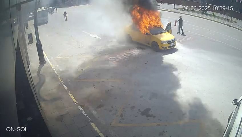 Sürücünün yanmaktan saniyelerle kurtulduğu an kamerada 