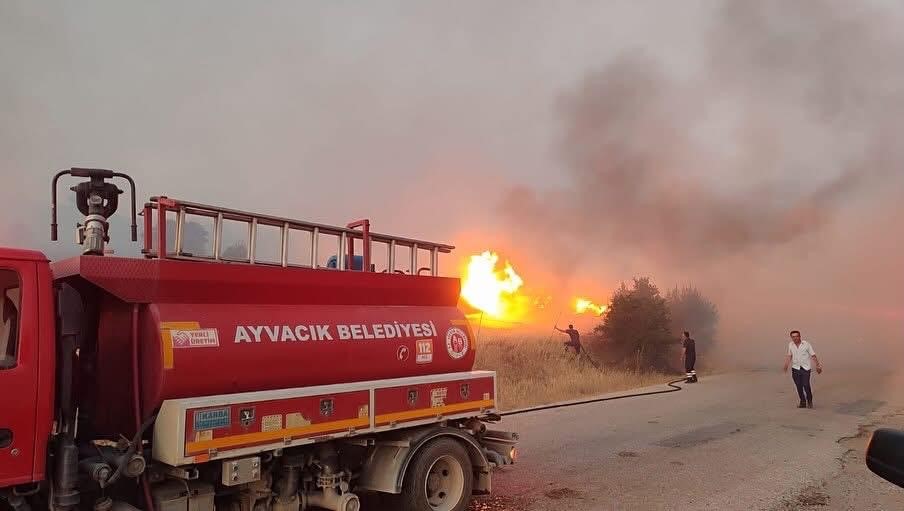 Ayvacık’ta tarım arazisinde yangın 
