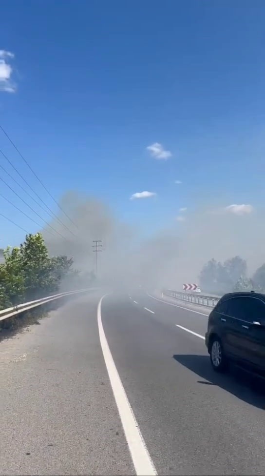Otluk alanda çıkan yangın, kara yolunu kapladı 