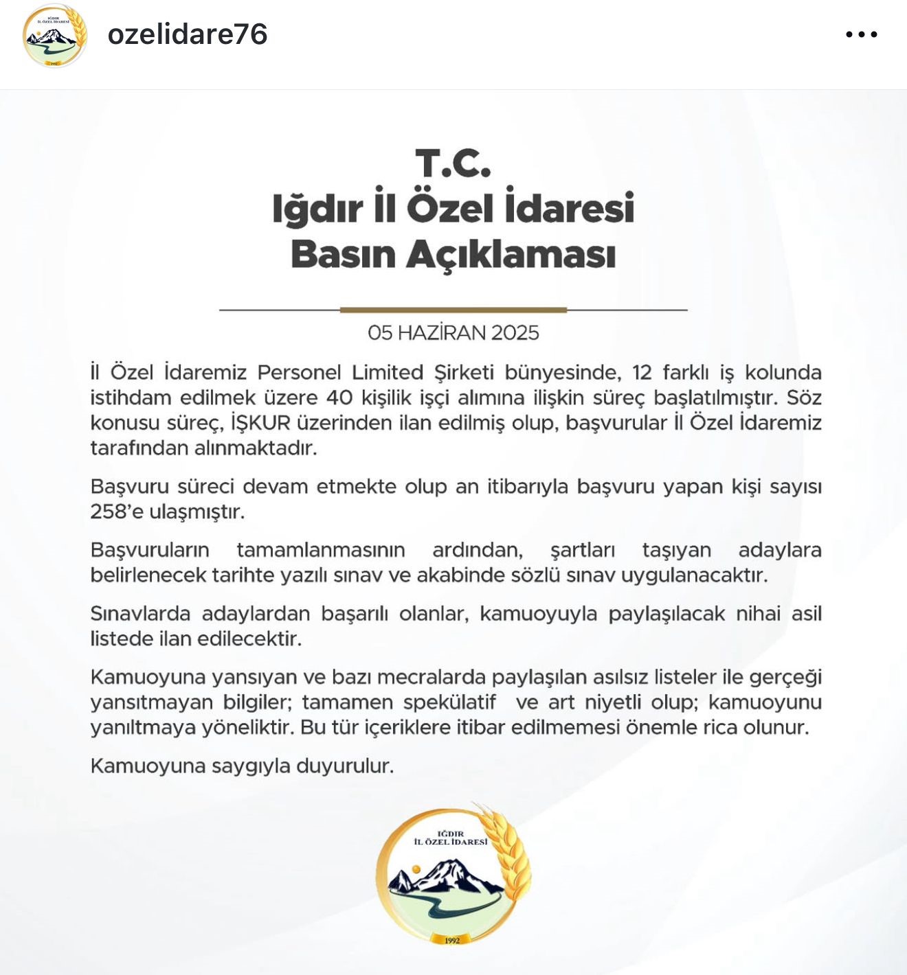 MHP İl Başkanından Iğdır İl Özel İdaresi personel alımına tepki 