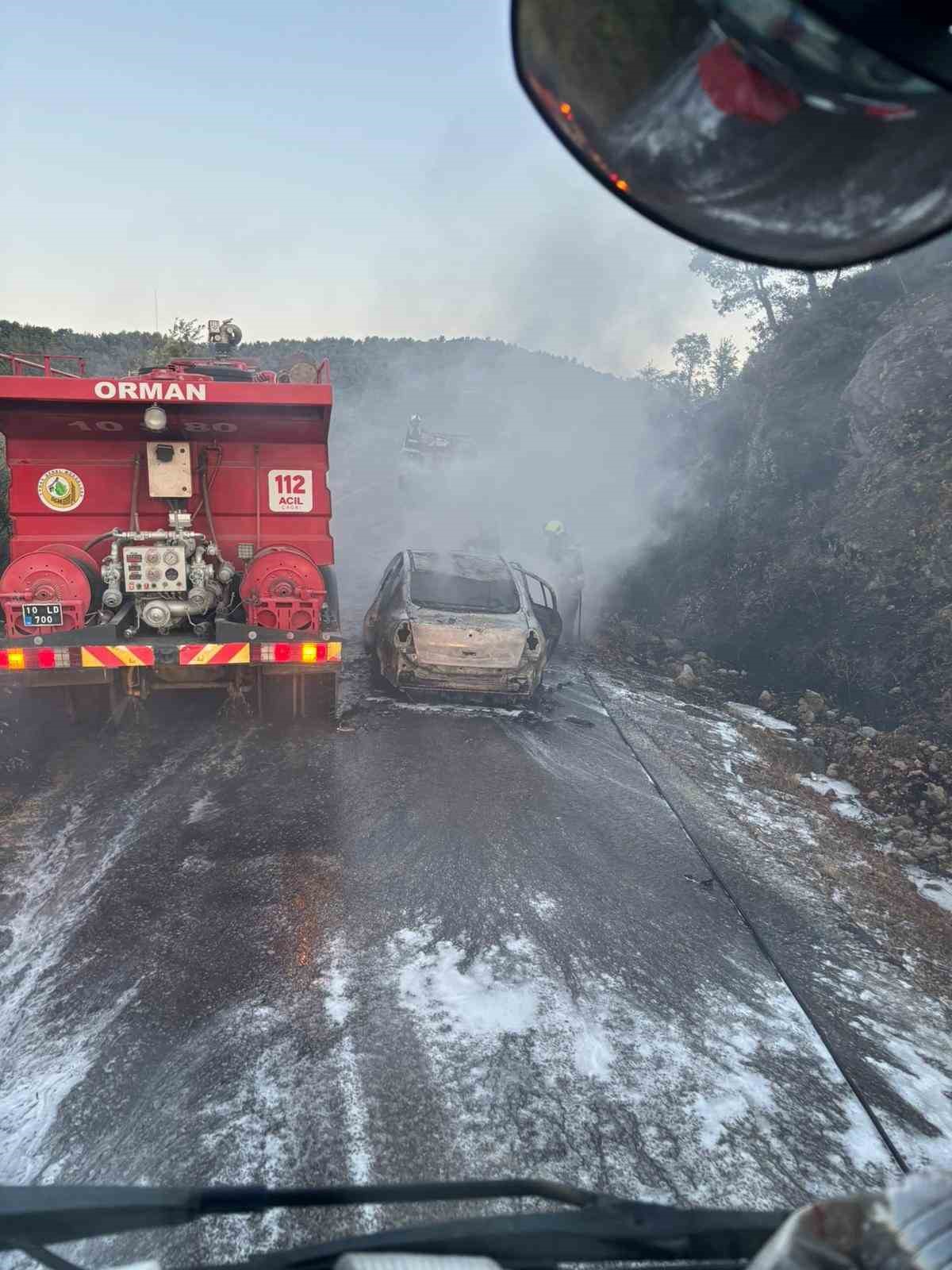 Araç yangını ormana sıçradı, ekipler müdahale ediyor 