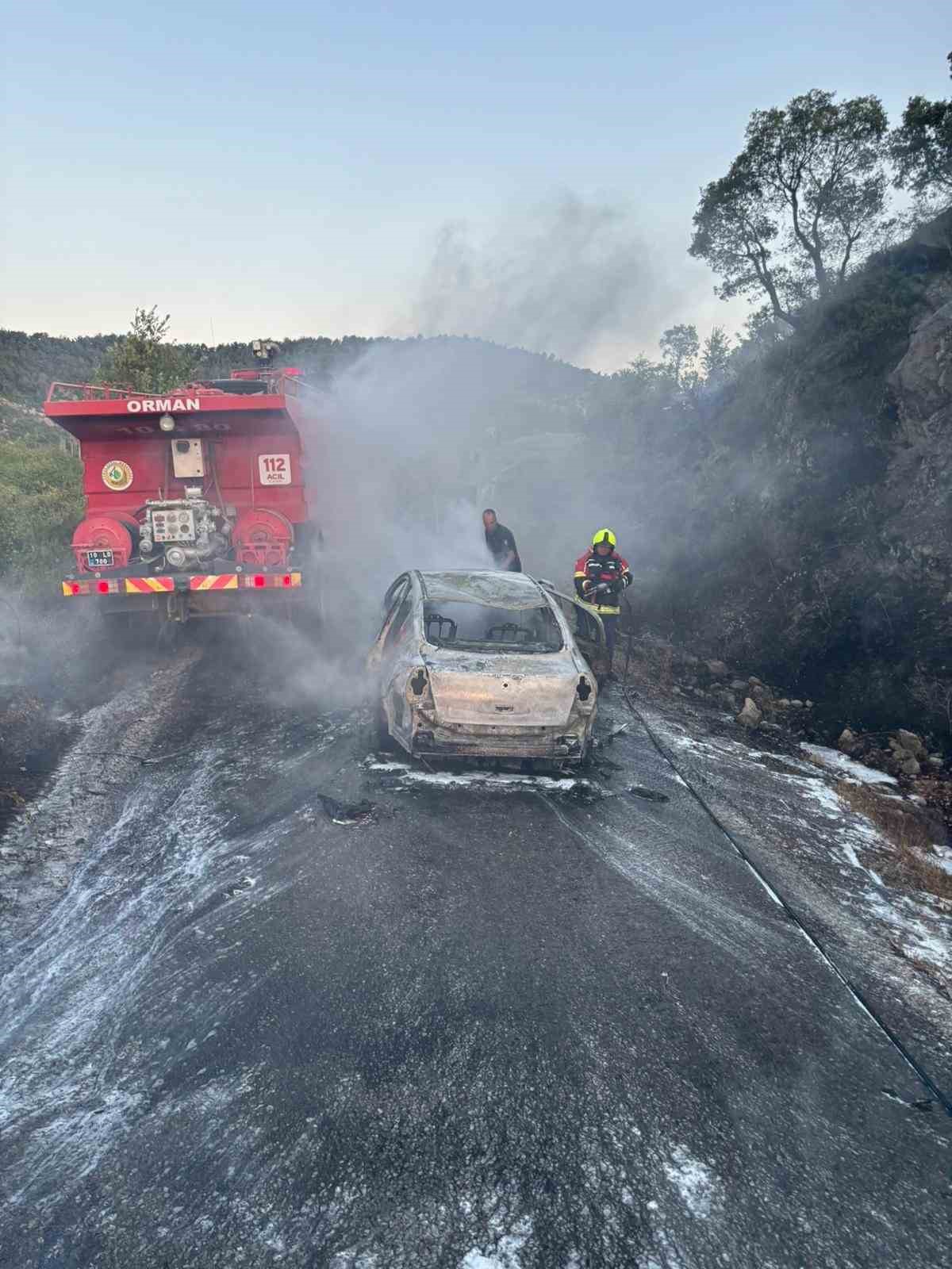 Araç yangını ormana sıçradı, ekipler müdahale ediyor 
