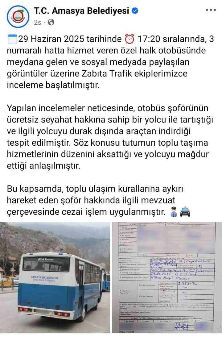 Amasya’da engelli yolcuyu araçtan indiren özel halk otobüsü şoförüne ceza 