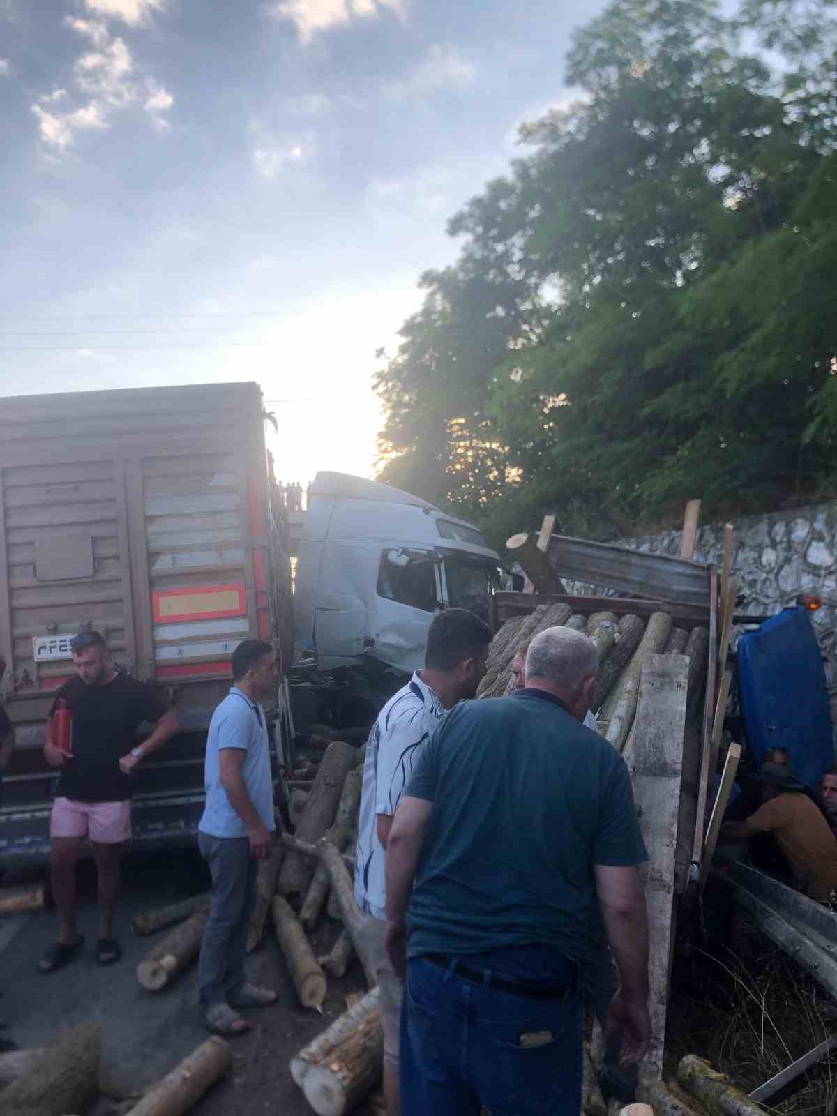Yola düşen tomruk kazaya yol açtı: Traktör sürücüsü ağır yaralandı 
