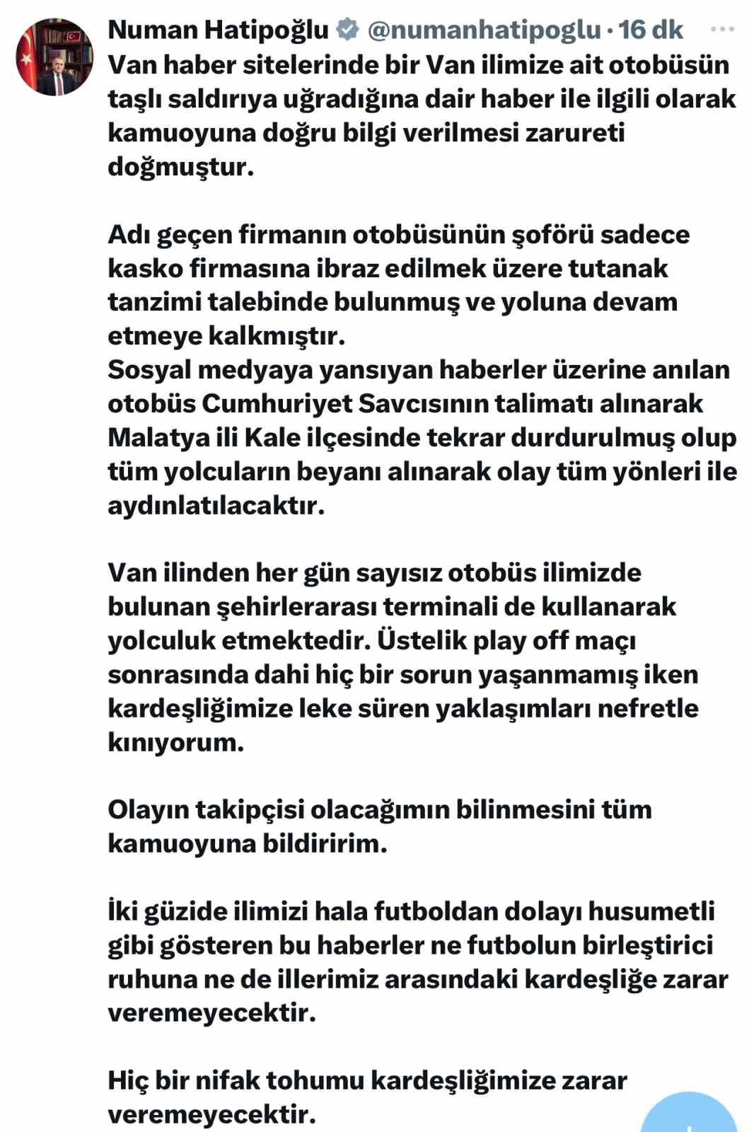 Elazığ Valisi Hatipoğlu’ndan taşlı saldırı iddialarına açıklama: 