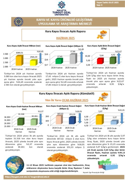Kuru kayısı ihracatı yüzde 18 geriledi 