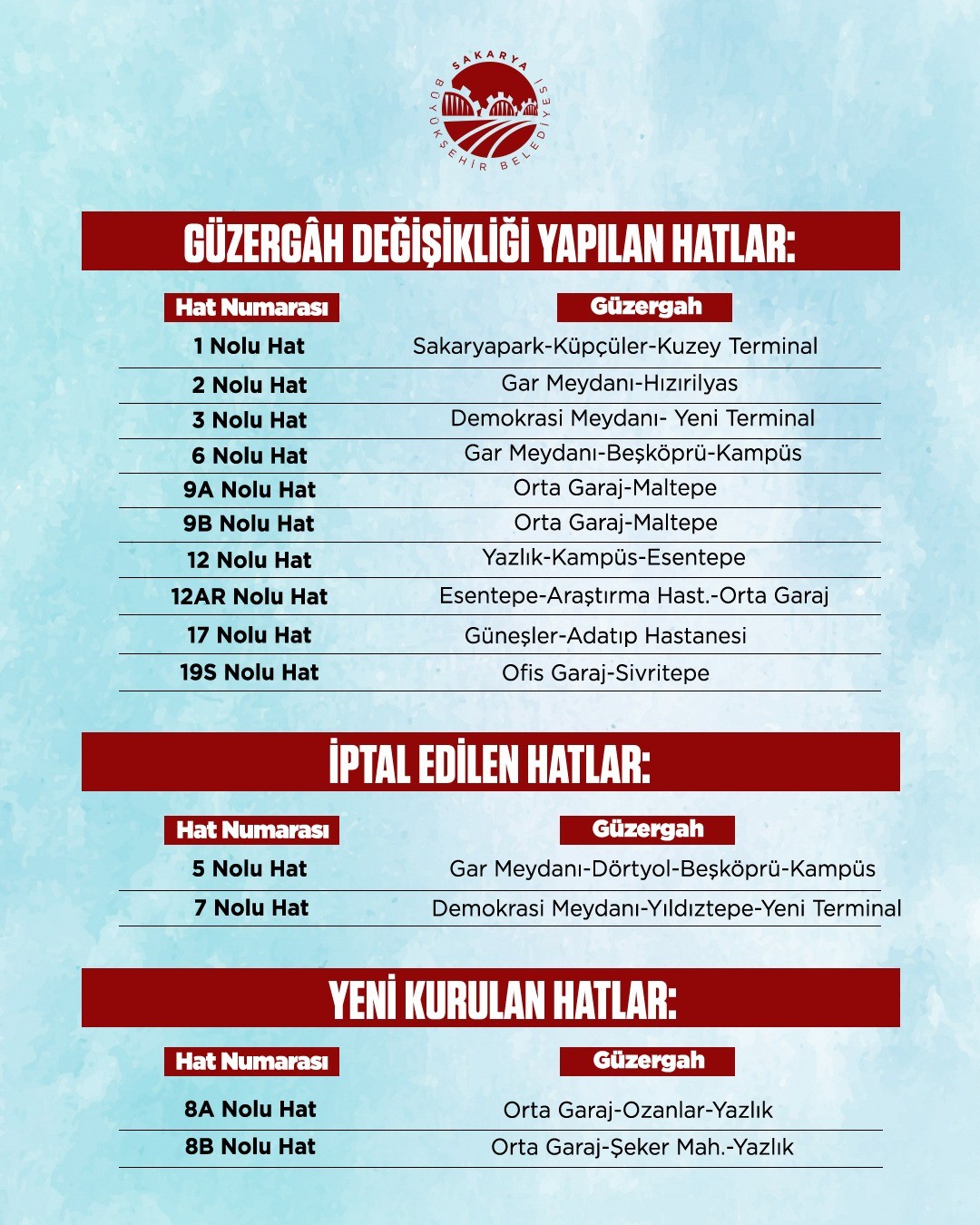 Sakarya Büyükşehir Belediyesi toplu taşımadaki yeni hatları duyurdu 