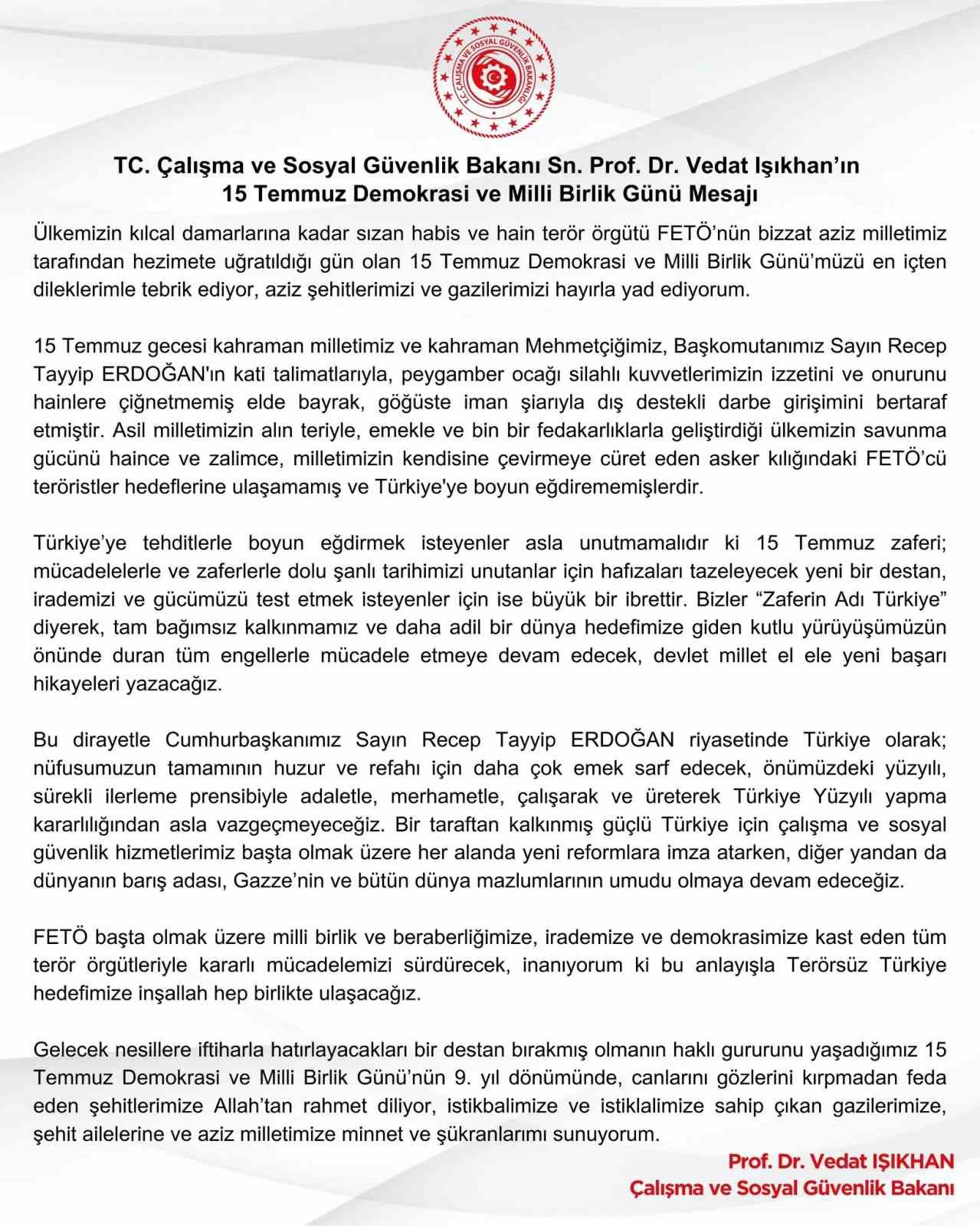 Bakan Işıkhan: 