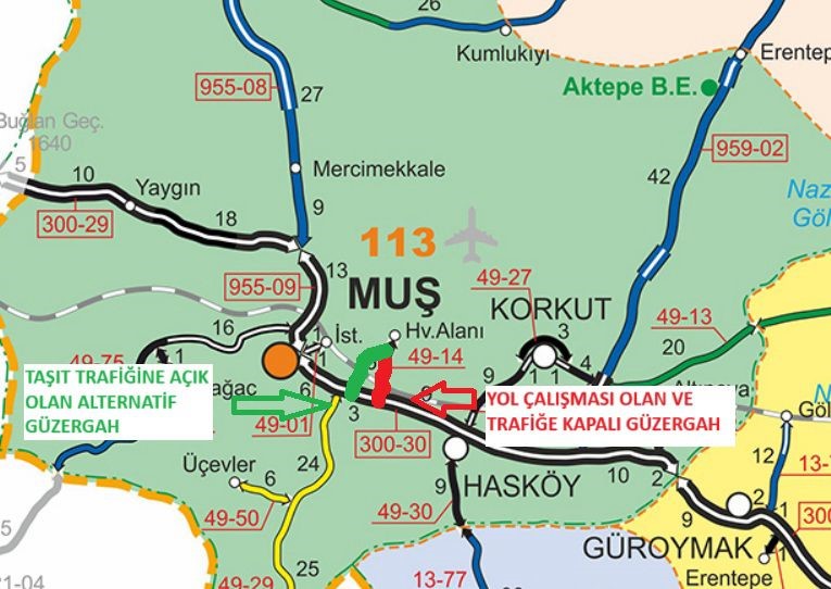 Muş-Havalimanı yolu, yol çalışması nedeniyle trafiğe kapatıldı 
