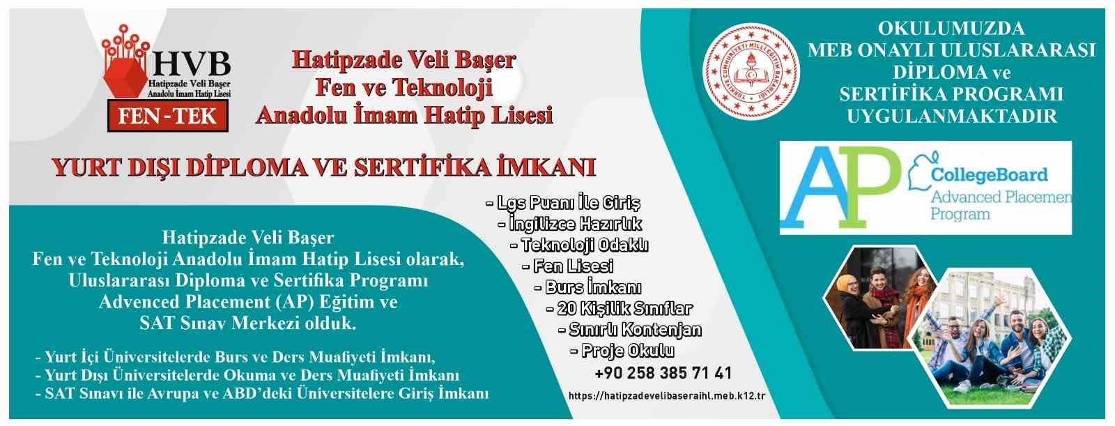 Hatipzade Veli Başer Fen ve Teknoloji Lisesi AP ve SAT onayı aldı 
