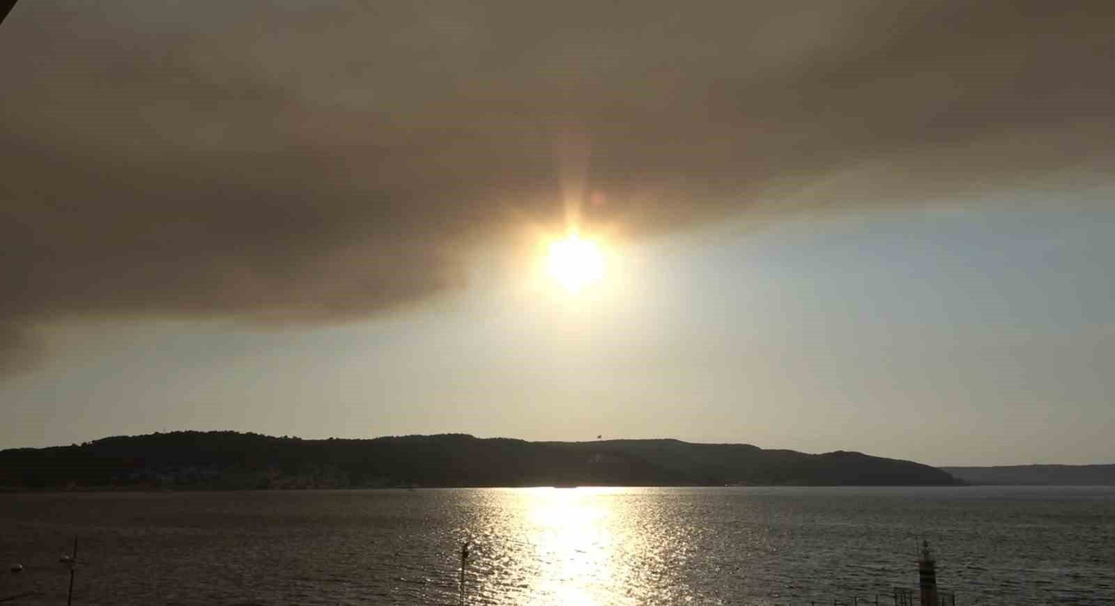 Tekirdağ’daki orman yangınının dumanı Çanakkale Boğazı’nı kapladı 