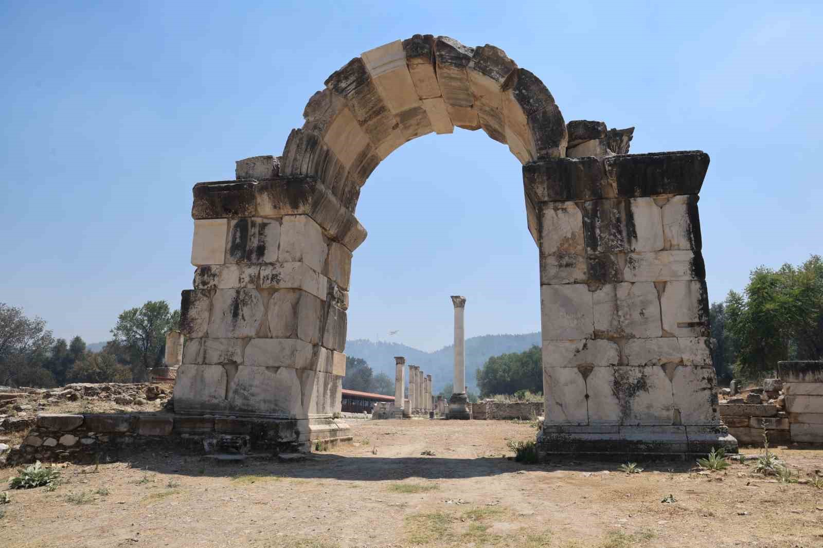 Muğla Stratonikia Antik Kenti’ni etkileyen zirai alan yangını kontrol altına alındı 