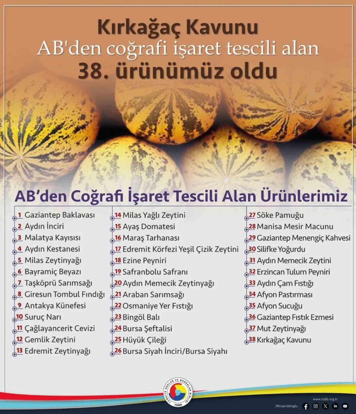 Kırkağaç Kavunu AB’den tescil alan 38. ürün oldu 