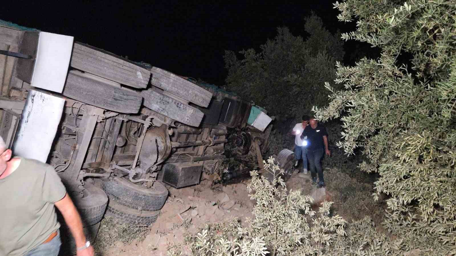 Biber yüklü kamyon zeytinliğe uçtu: 1 yaralı 