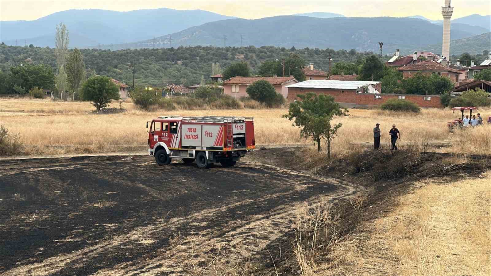 Kopan elektrik teli yangına sebep oldu: 3 dönümlük tarla zarar gördü 