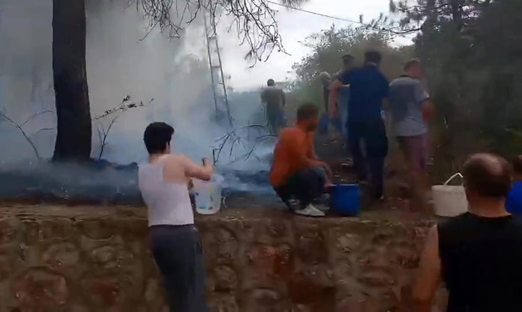 Mahalleli birlik oldu, orman yangınına kovalarla müdahale etti 