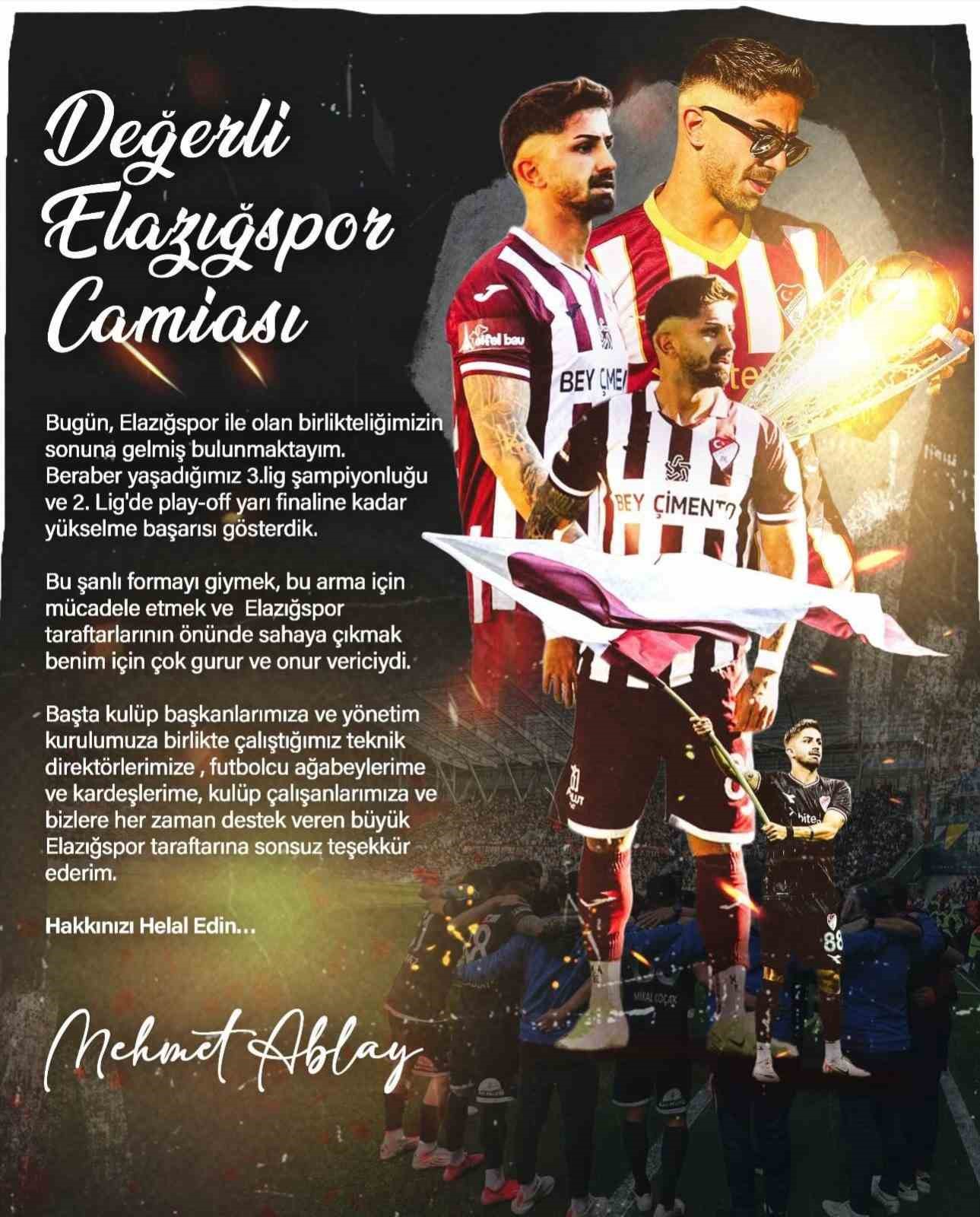 Mehmet Ablay Elazığspor’a veda etti 