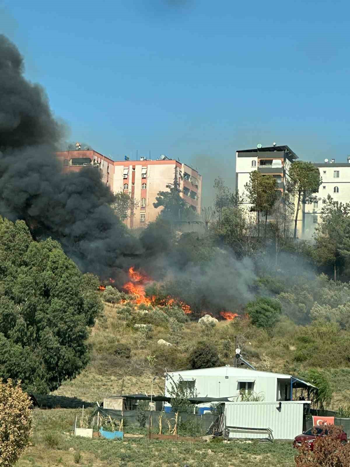 Adana’da yerleşim yeri çevresinde ağaçlık alanda çıkan yangın korkuttu 