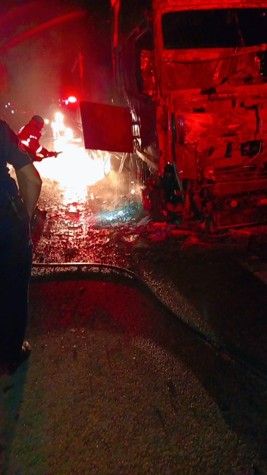 Balıkesir’ de otoyolda yanan tır ot yangına sebep oldu 