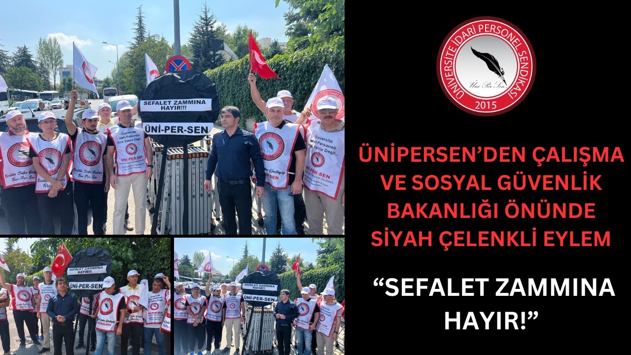 ÜNİPERSEN, Çalışma ve Sosyal Güvenlik Bakanlığı önüne siyah çelenk bıraktı