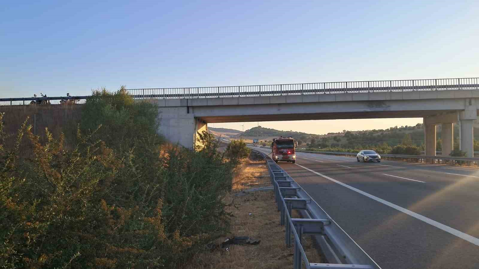 Balıkesir’de otoyol kenarında ot yangını korkuttu 