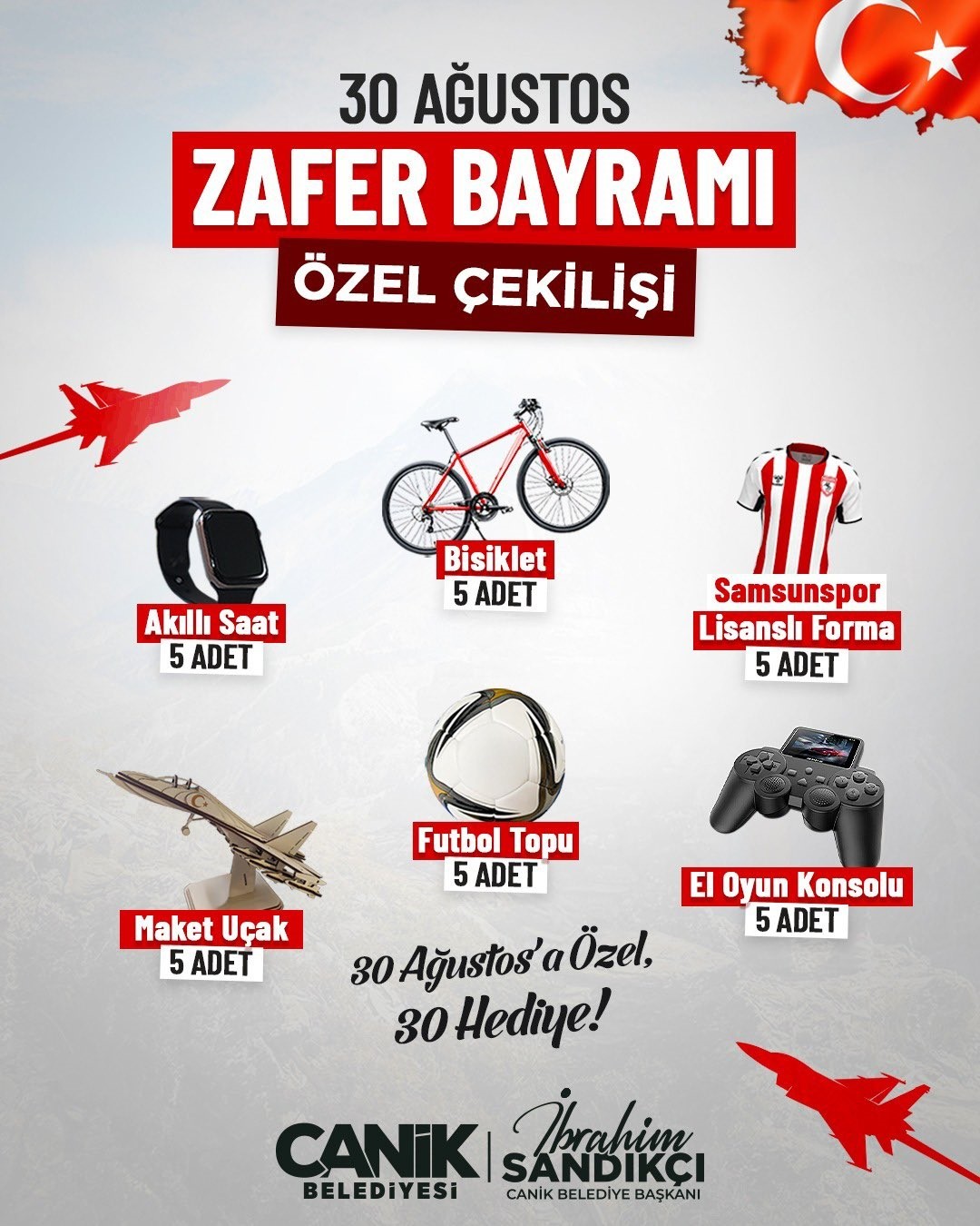 Canik Belediyesi’nden 30 Ağustos’a özel 30 hediye